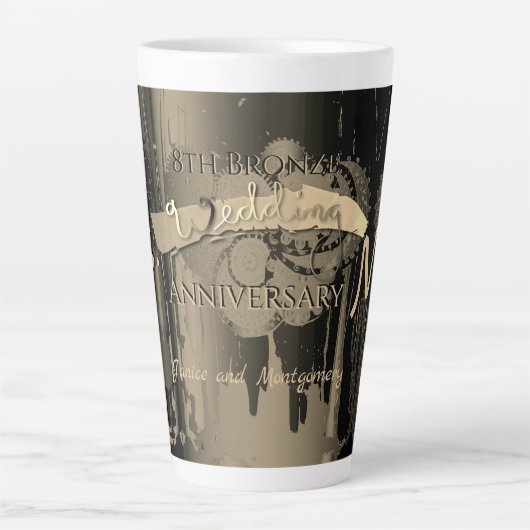 "Mrs."8th Bronze Wedding Jubileum Latte Mok (Voorkant)