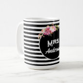 Mrs Achternaam Achternaam Black White Stripes Flow Koffiemok (Voorkant links)