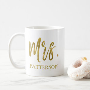 Mrs. achternaam Gold Foil Wedding Coffee Cup Koffiemok