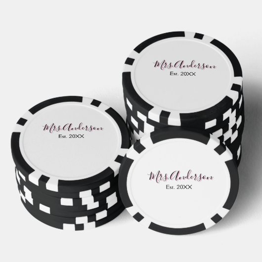 Mrs. add naam achternaam zwart roze beste jaar mod poker chips (Opstapeling)