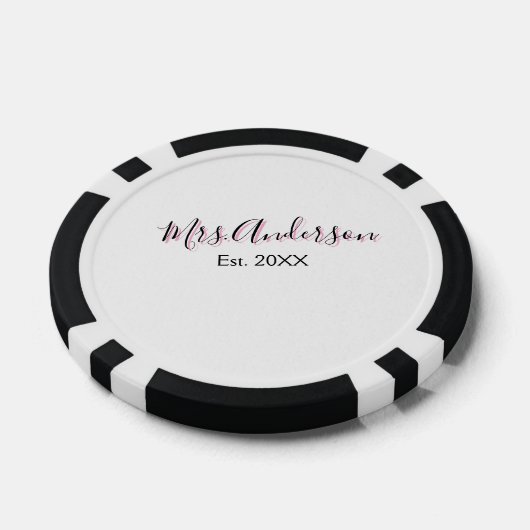 Mrs. add naam achternaam zwart roze beste jaar mod poker chips (Enkel)
