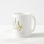 Mrs. Add Name Handwriting Gold Elegant Typography Koffiemok (Voorkant rechts)