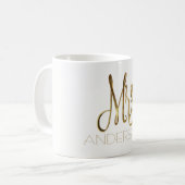 Mrs. Add Name Handwriting Gold Elegant Typography Koffiemok (Voorkant links)