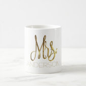 Mrs. Add Name Handwriting Gold Elegant Typography Koffiemok (Center)