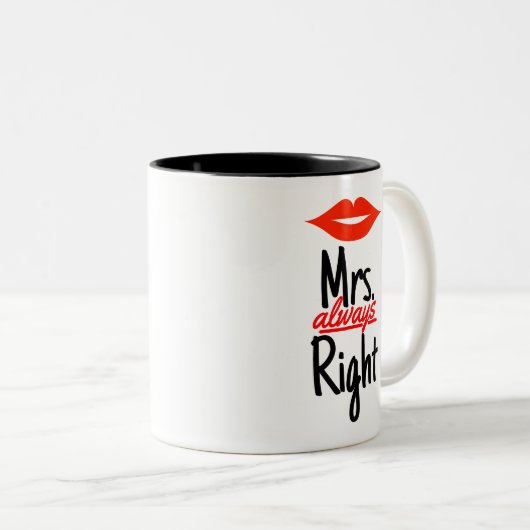 Mrs Altijd goed met rode lips Tweekleurige Koffiemok (Voorkant rechts)