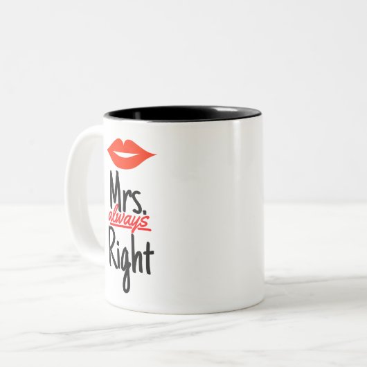Mrs Altijd goed met rode lips Tweekleurige Koffiemok (Voorkant links)