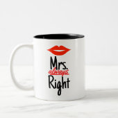 Mrs Altijd goed met rode lips Tweekleurige Koffiemok (Links)