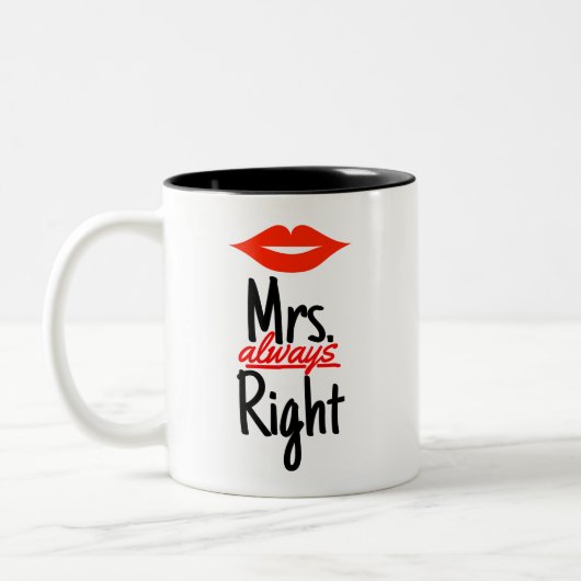 Mrs Altijd goed met rode lips Tweekleurige Koffiemok (Links)