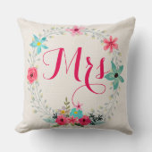 Mrs. Altijd Juist Blauw Koraal Roze Floral Wreath Kussen (Voorkant)
