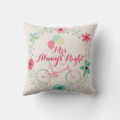 Mrs. Altijd Juist Blauw Koraal Roze Floral Wreath Kussen (Achterkant)