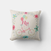 Mrs. Altijd Juist Blauw Koraal Roze Floral Wreath Kussen (Voorkant)