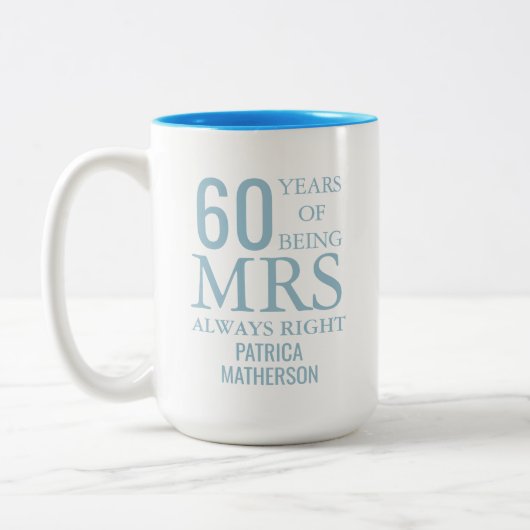 Mrs Always Right Fun 60th Wedding Anniversary Tweekleurige Koffiemok (Links)