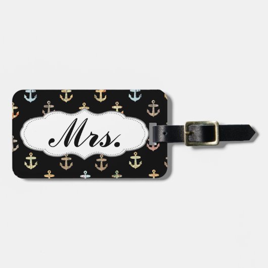 Mrs anchor pattern - onderdeel van de set van Mr & Bagagelabel (Voorkant horizontaal)