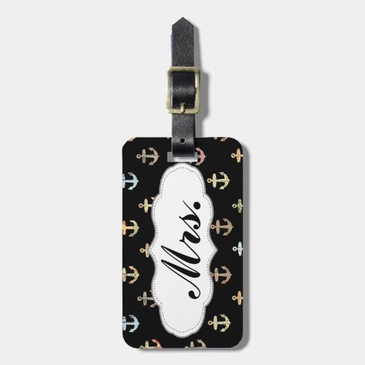 Mrs anchor pattern - onderdeel van de set van Mr & Bagagelabel (Voorkant verticaal)