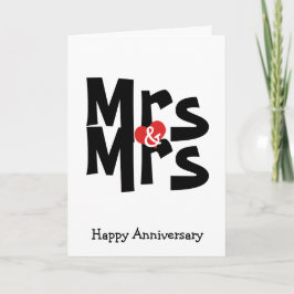 Mrs and Mrs Lesbian Wedding Bold Anniversary Kaart