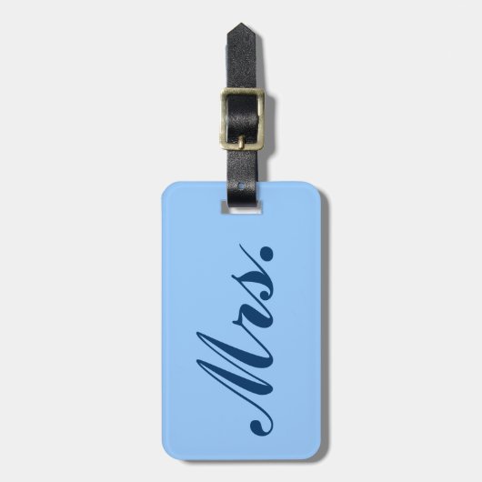 Mrs., Bagagelabel in blauw. (Voorkant verticaal)