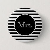 Mrs Black and White Stripe Ronde Button 5,7 Cm (Voorkant)