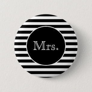 Mrs Black and White Stripe Ronde Button 5,7 Cm