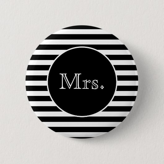Mrs Black and White Stripe Ronde Button 5,7 Cm (Voorkant)