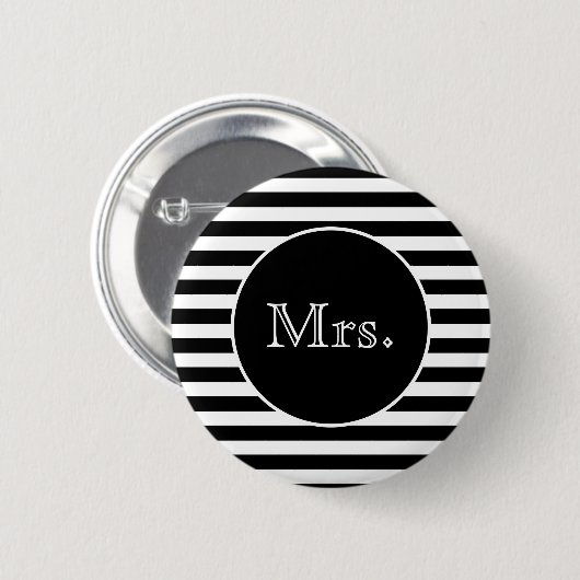 Mrs Black and White Stripe Ronde Button 5,7 Cm (Voorkant /achterkant)