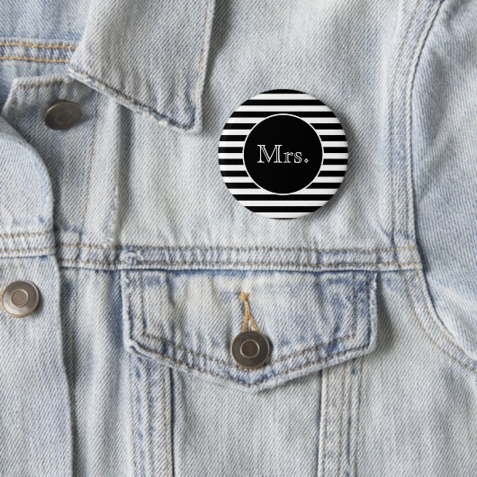 Mrs Black and White Stripe Ronde Button 5,7 Cm (In situ)
