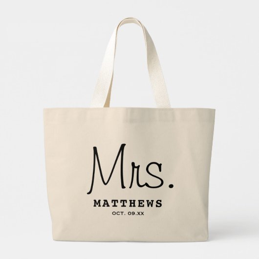 Mrs Black Modern Script Custom Wedding Pas getrouw Grote Tote Bag (Achterkant)