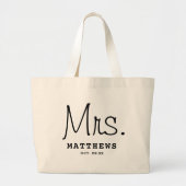 Mrs Black Modern Script Custom Wedding Pas getrouw Grote Tote Bag (Voorkant)