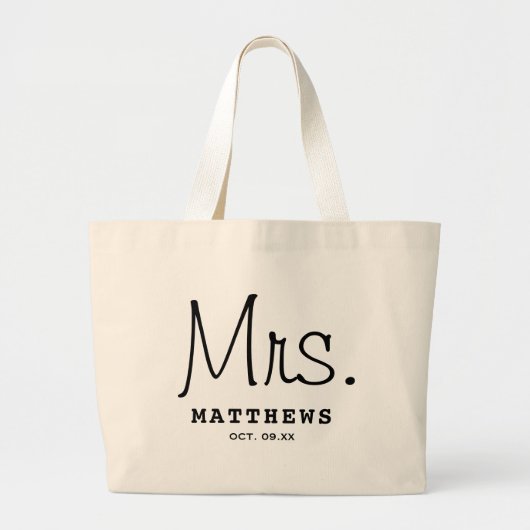 Mrs Black Modern Script Custom Wedding Pas getrouw Grote Tote Bag (Voorkant)