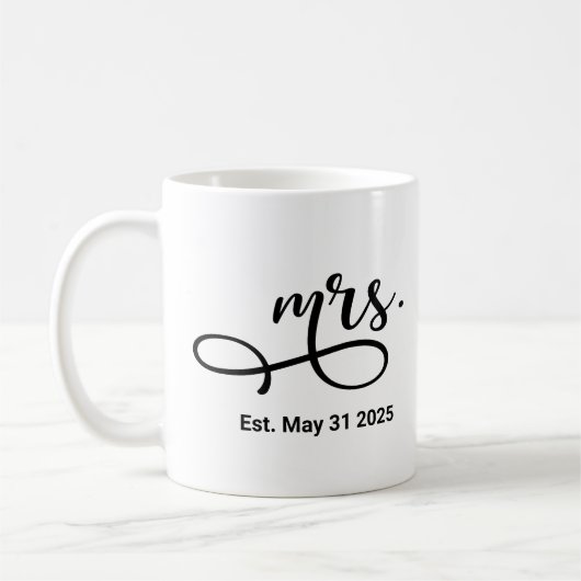 Mrs Black Modern Script Custom Wedding Pas getrouw Koffiemok (Links)