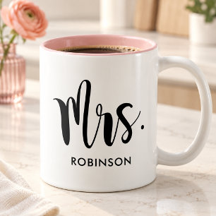 Mrs Black Modern Script Huwelijk Tweekleurige Koffiemok