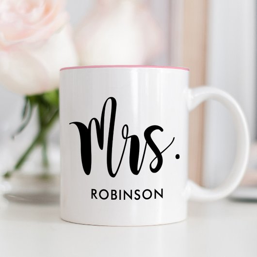 Mrs Black Modern Script Huwelijk Tweekleurige Koffiemok