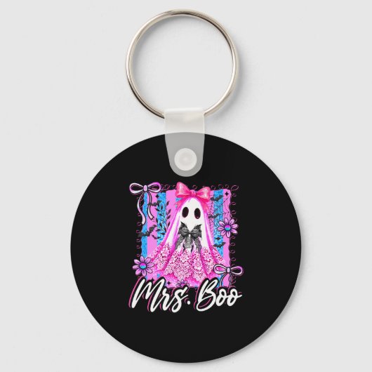 Mrs Boo Boujee Coquette Bow Retro Halloween Kostuu Sleutelhanger (Voorkant)