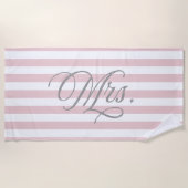 Mrs. | Bruid Roze Gestreept Strandlaken (Voorkant)