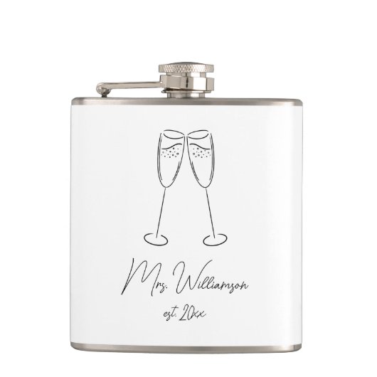 Mrs Champagne Glass Bride Wedding Pas getrouwd Paa Heupfles (Voorkant)