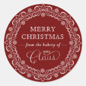 Mrs Claus’ Bakkerij Kerst Rode Vakantie Ronde Sticker (Voorkant)