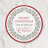 Mrs Claus’ Bakkerij Kerstvakantie traktatie Bedankjes Labels (Voorkant)