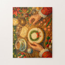 Mrs. Claus Christmas Craft Holiday Sewing Scene Legpuzzel