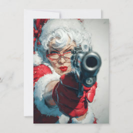 Mrs Claus has a Gun Funny Christmas Cards Feestdagenkaart