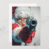 Mrs Claus has a Gun Funny Christmas Cards Feestdagenkaart (Voorkant / Achterkant)