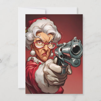 Mrs Claus has a Gun Funny Christmas Cards Feestdagenkaart