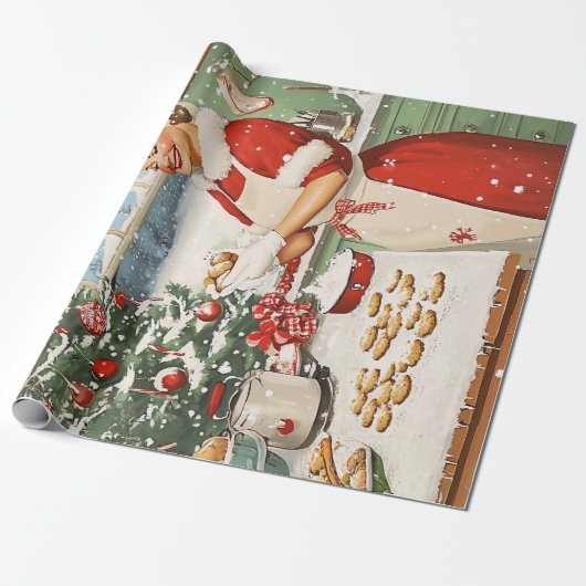 Mrs Claus Holiday Baking Delight Cadeaupapier (Uitgerold)
