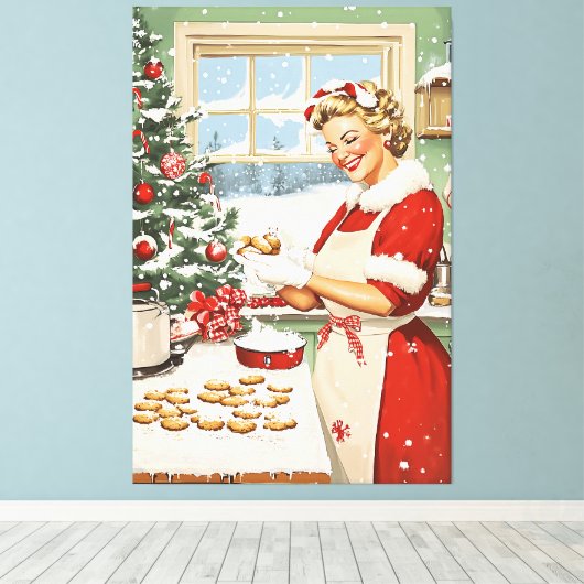 Mrs Claus Holiday Baking Delight Canvas Afdruk (Insitu (Houten vloer))