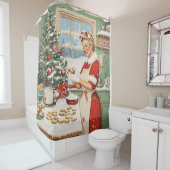 Mrs Claus Holiday Baking Delight Douchegordijn (In situ)
