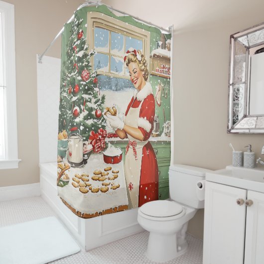 Mrs Claus Holiday Baking Delight Douchegordijn (In situ)