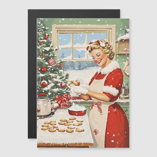 Mrs Claus Holiday Baking Delight Magnetische Uitnodiging (Voorkant / Achterkant)