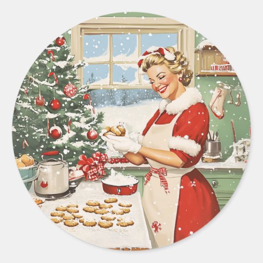 Mrs Claus Holiday Baking Delight Ronde Sticker (Voorkant)