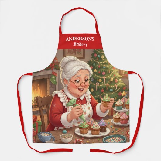 Mrs. Claus Holiday Cupcake Apron Schort (Voorkant)