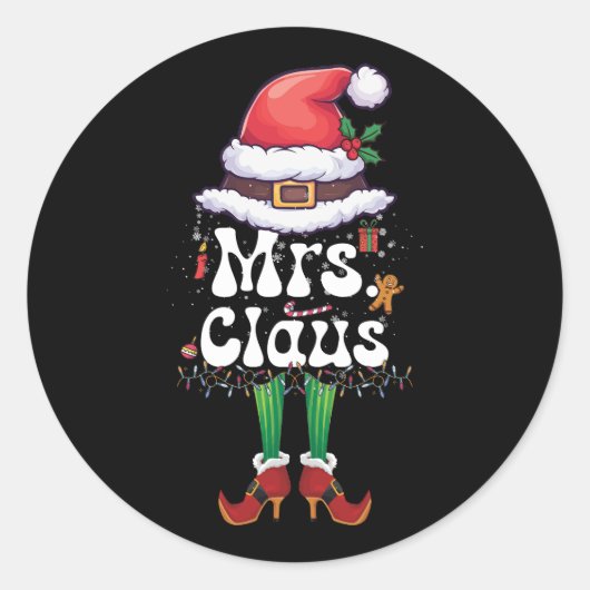 Mrs Claus Koppels Matching Kerstmis Pyjama Kort Ronde Sticker (Voorkant)