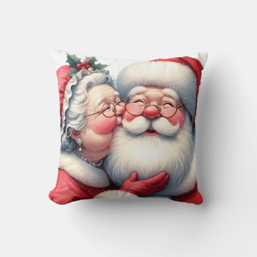 Mrs Claus kust Santa met Kerstmis Kussen (Voorkant)