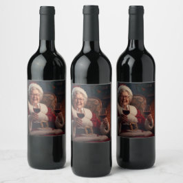 Mrs Claus wijnfles label Wijn Etiket